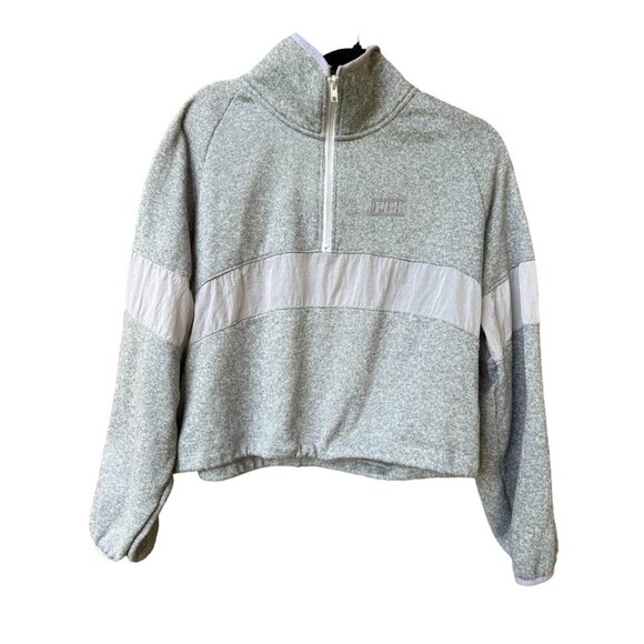 Victoria's Secret Sweatshirt S Jacket PINK Women's Grey 1/4 Zip Cropped Pullover - Picture 1 of 7